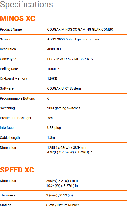 COUGAR MINOS XC - Gaming Gear Combo - Specification.png